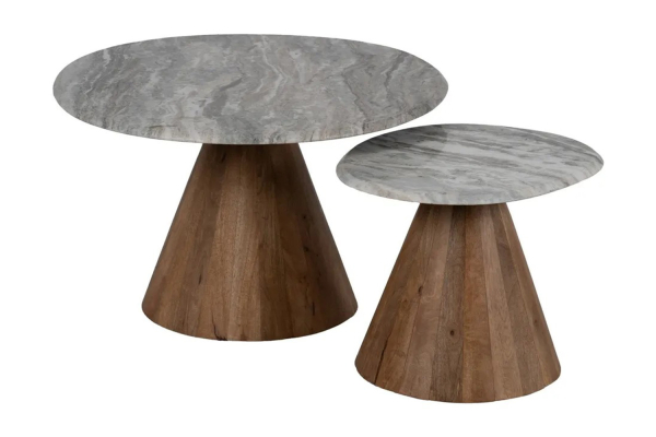 Tables basses rondes manguier & marbre – Duo design premium