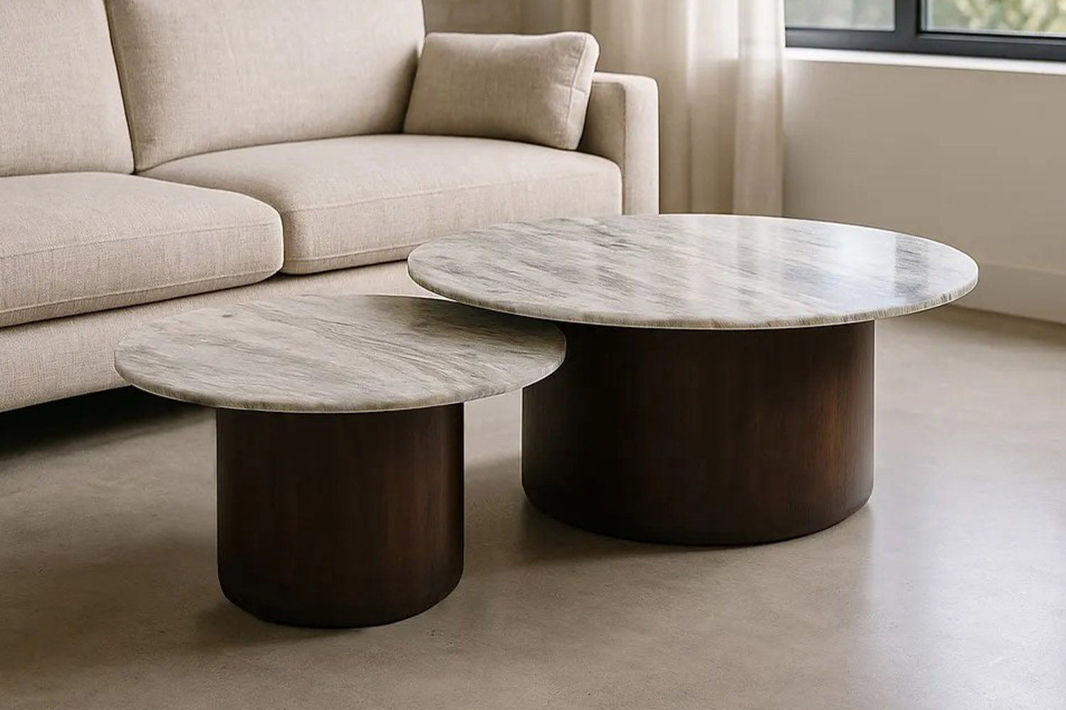 Duo de tables basses rondes manguier et marbre 100 cm Astoria