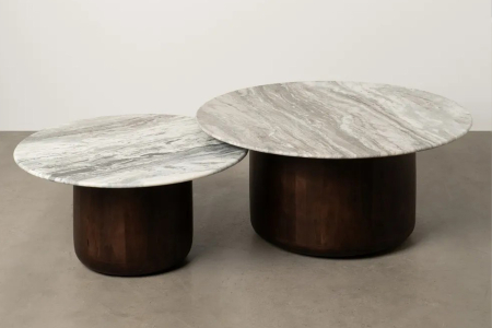 Duo de tables basses rondes manguier et marbre 100 cm Astoria