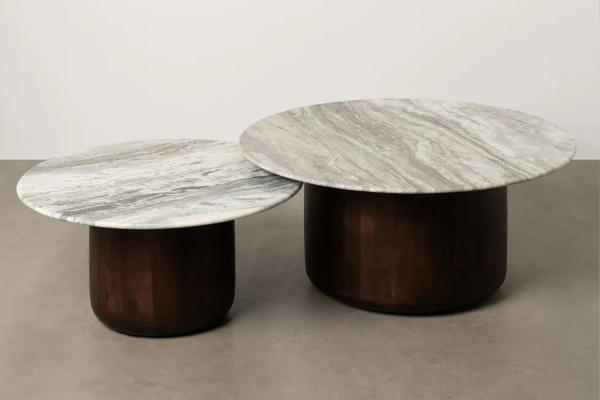 Duo de tables basses rondes manguier et marbre 100 cm Astoria
