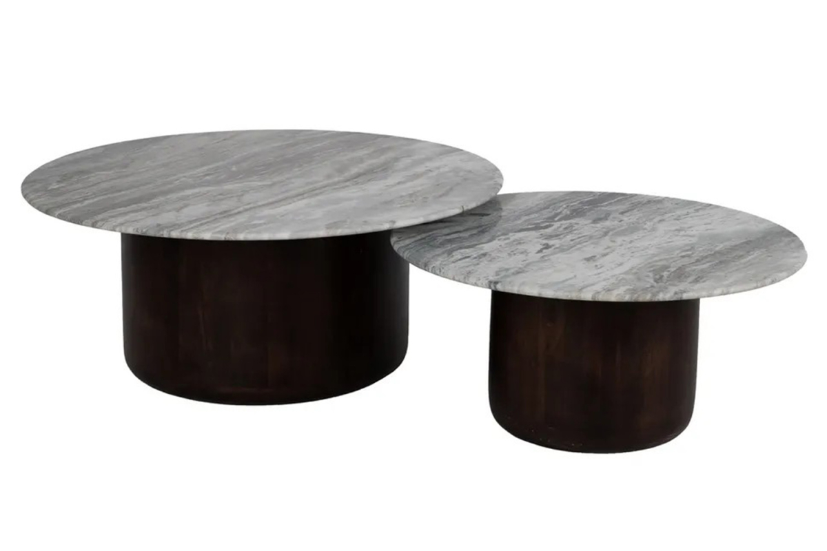 Duo de tables basses rondes manguier et marbre 100 cm Astoria