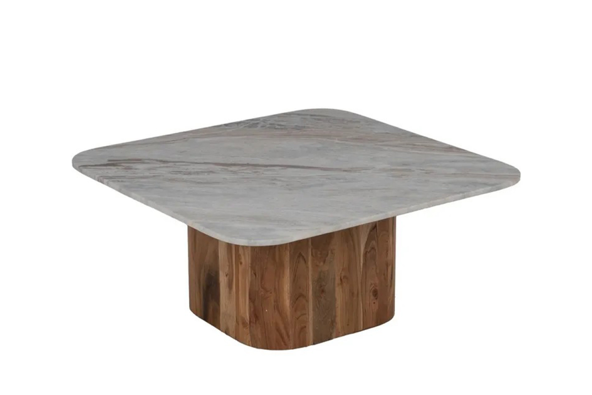 Duo de tables basses carrées en acacia & marbre 100 cm Marceau