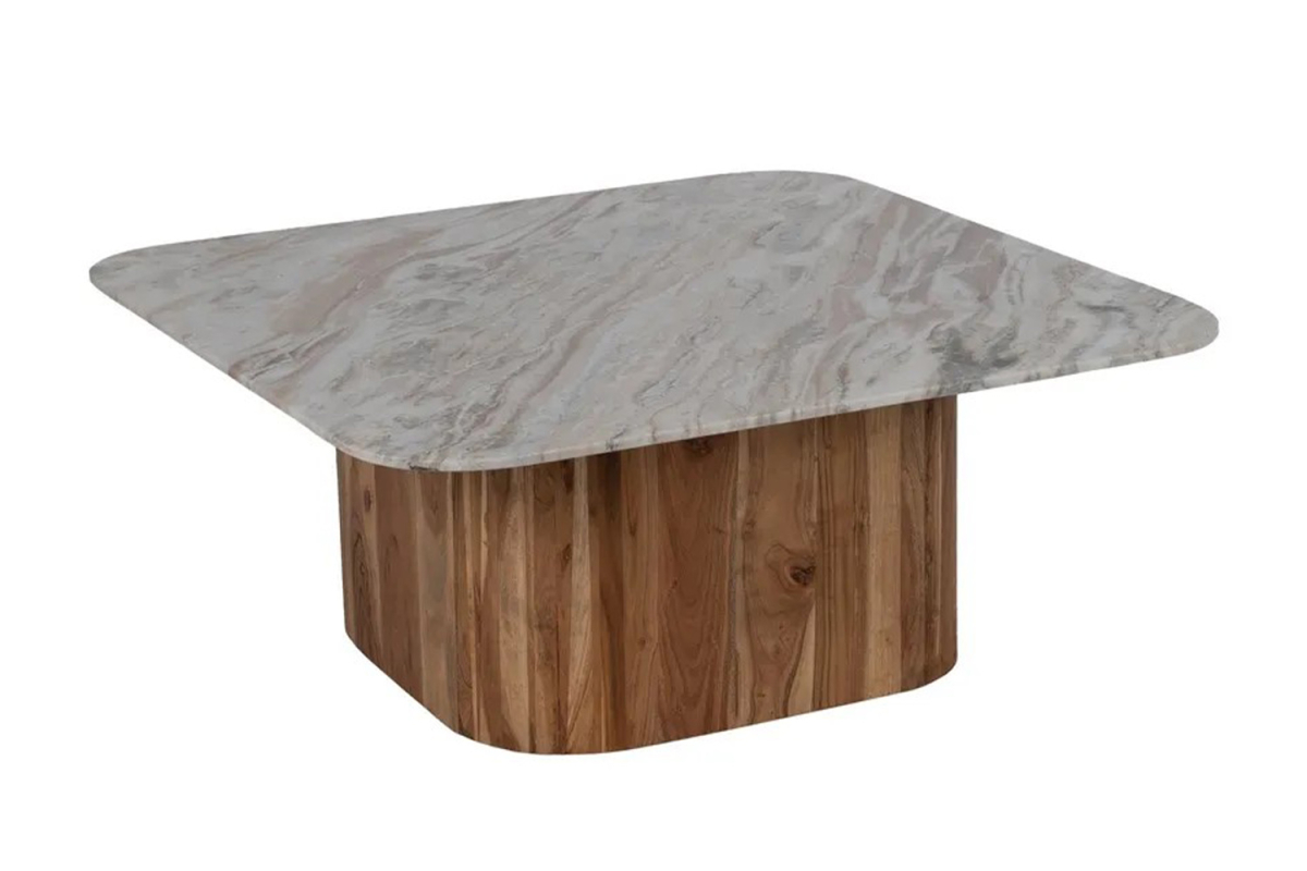 Duo de tables basses carrées en acacia & marbre 100 cm Marceau