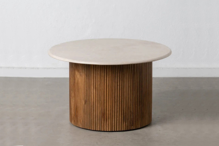 Table basse ronde en manguier et marbre - Bijou de design naturel