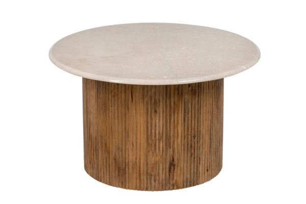Table basse ronde en manguier et marbre - Bijou de design naturel