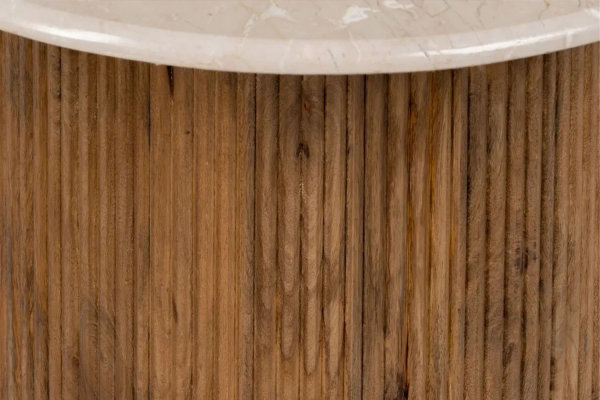 Table basse ronde en manguier et marbre - Bijou de design naturel
