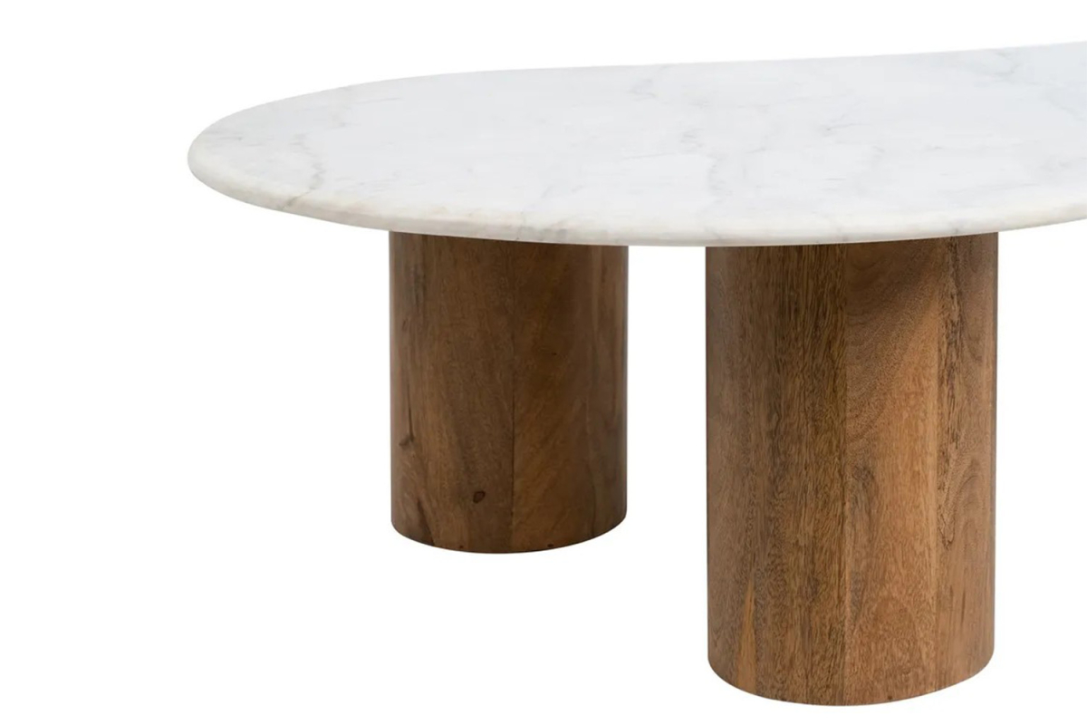Table basse 135 cm Ovali en manguier & marbre – Style haut de gamme
