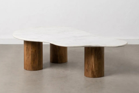 Table basse 135 cm Ovali en manguier & marbre – Style haut de gamme