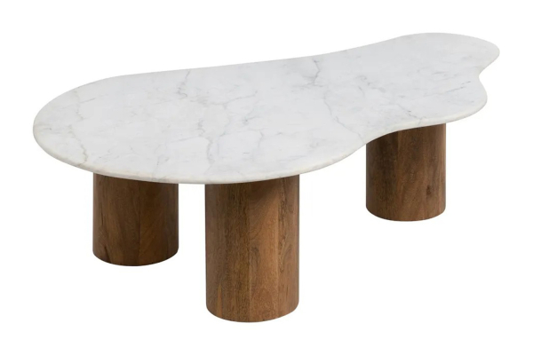 Table basse 135 cm Ovali en manguier & marbre – Style haut de gamme