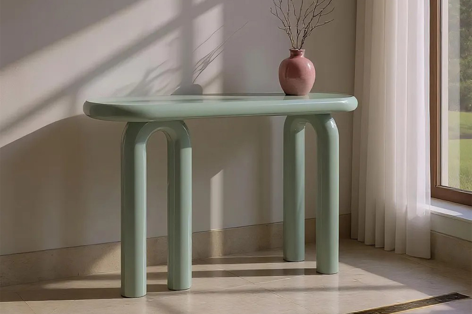 Console en bois design Novea – Élégance laquée crème ou vert