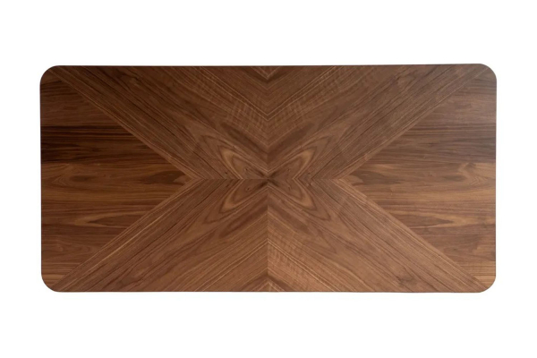 Table effet noyer et pieds métal 6-8 pers. pour salon raffiné