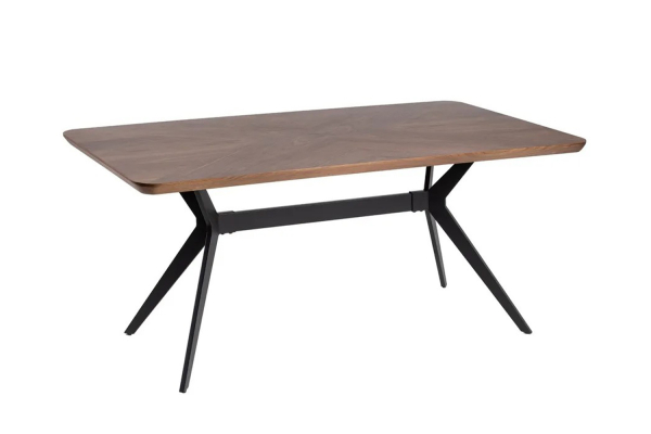 Table effet noyer et pieds métal 6-8 pers. pour salon raffiné