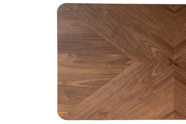 Table effet noyer et pieds métal 6-8 pers. pour salon raffiné