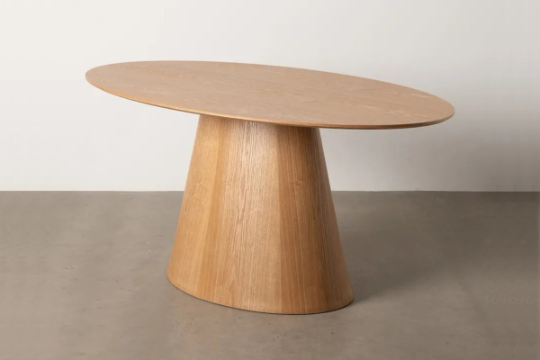 Table ovale effet chêne pied central Oren 4-6 pers. – Design naturel