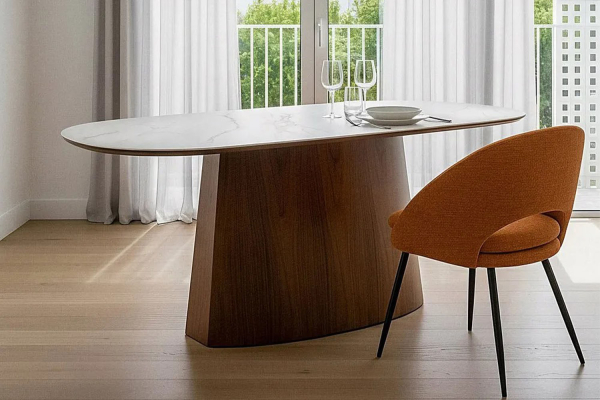 Table avec pied central en bois et céramique 6-8 pers. Lysandre – Design haut de gamme