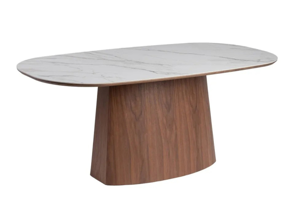 Table avec pied central en bois et céramique 6-8 pers. Lysandre – Design haut de gamme