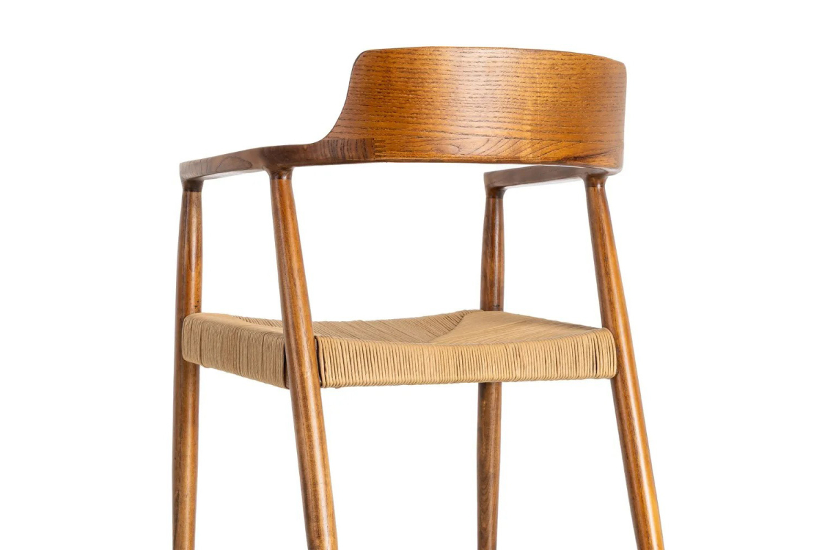 Chaise avec accoudoirs en hévéa massif et cordes naturelles Avelor