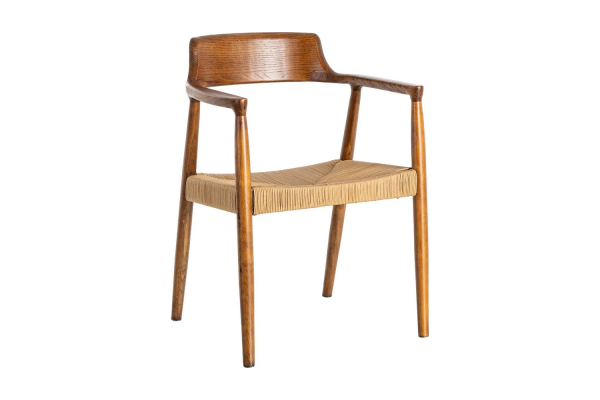 Chaise avec accoudoirs en hévéa massif et cordes naturelles Avelor