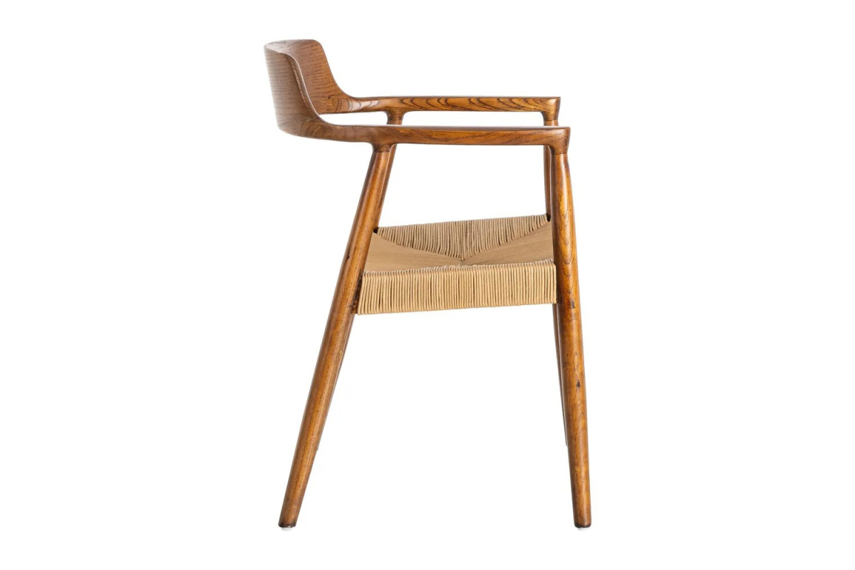Chaise avec accoudoirs en hévéa massif et cordes naturelles Avelor