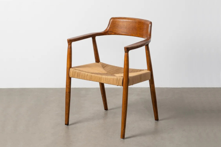 Chaise avec accoudoirs en hévéa massif et cordes naturelles Avelor