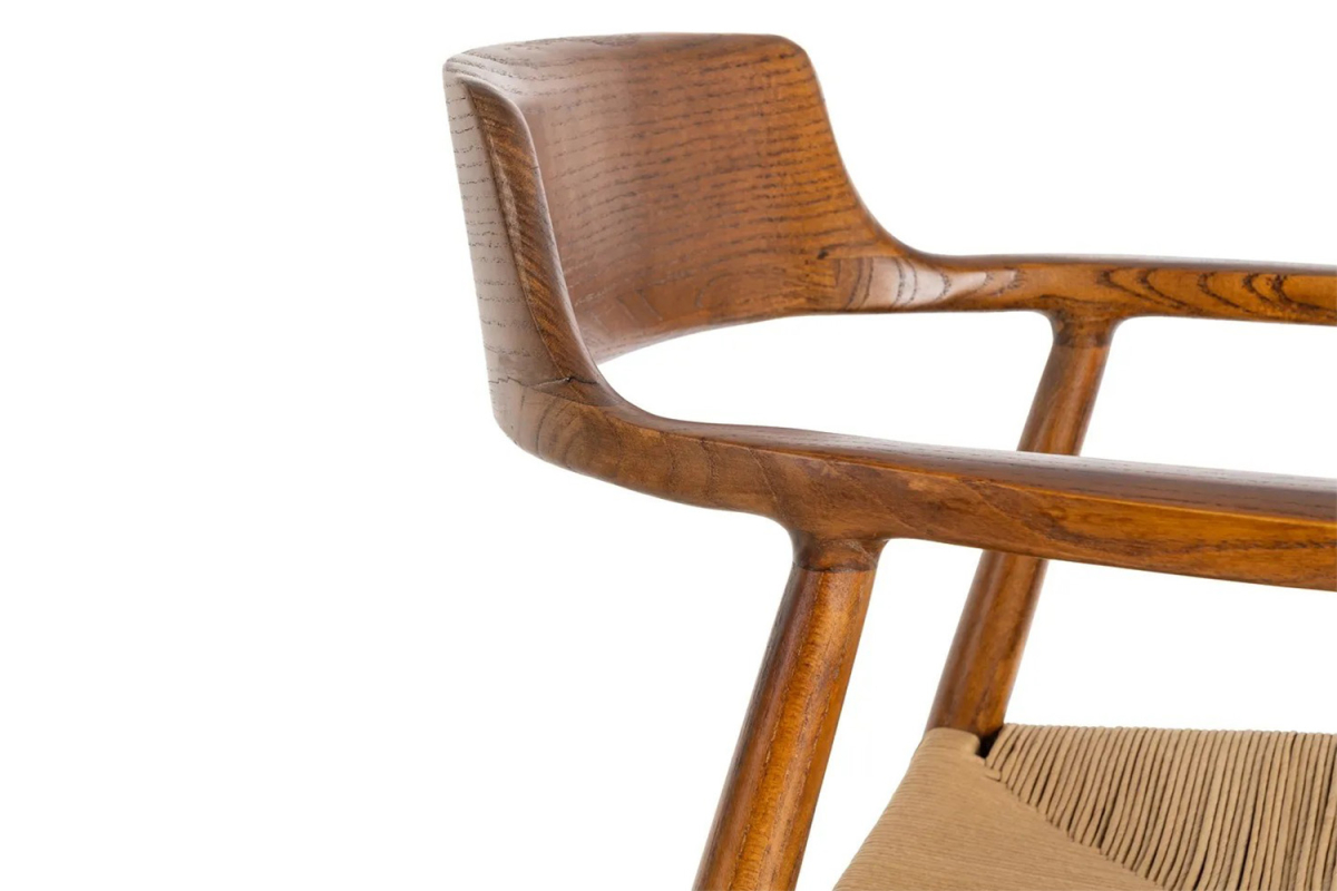 Chaise avec accoudoirs en hévéa massif et cordes naturelles Avelor