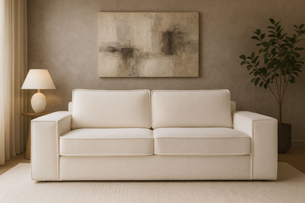 Canapé convertible Capri – Tissu bouclette ivoire