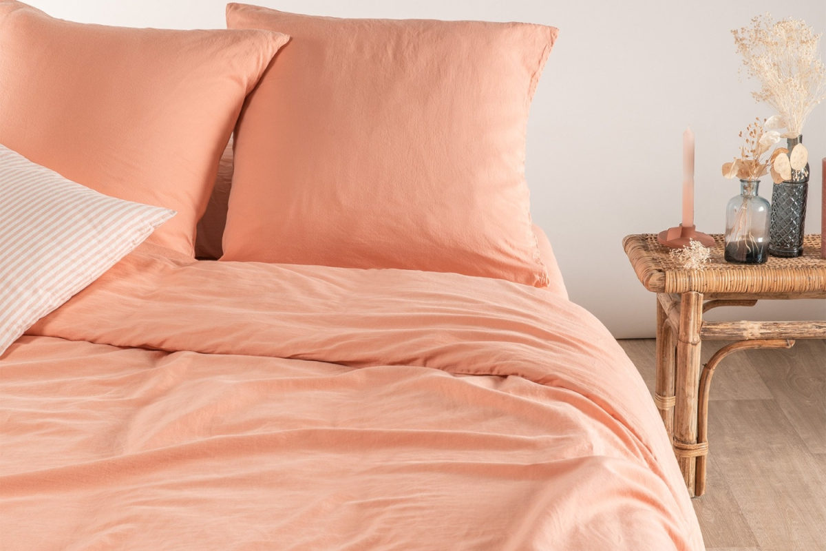 Housse de couette en satin de coton bio lavé uni 1 personne | Maison Aveni