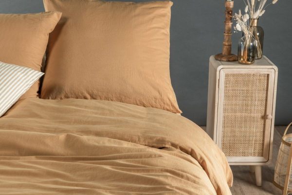 Housse de couette en satin de coton bio lavé uni 1 personne | Maison Aveni
