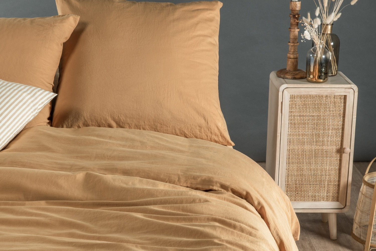 Housse de couette en satin de coton bio lavé uni 1 personne | Maison Aveni