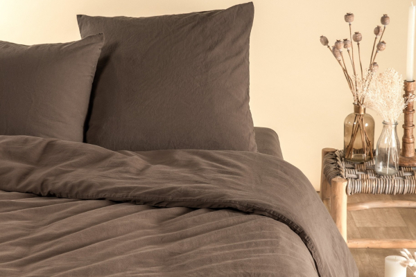 Housse de couette en satin de coton bio lavé uni 1 personne | Maison Aveni