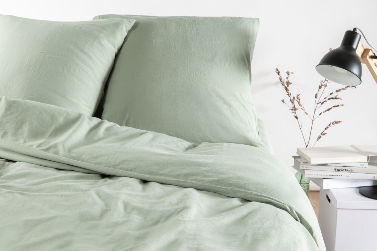 Housse de couette en satin de coton bio lavé uni 1 personne | Maison Aveni