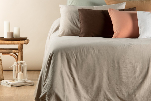 Housse de couette en satin de coton bio lavé uni 1 personne | Maison Aveni