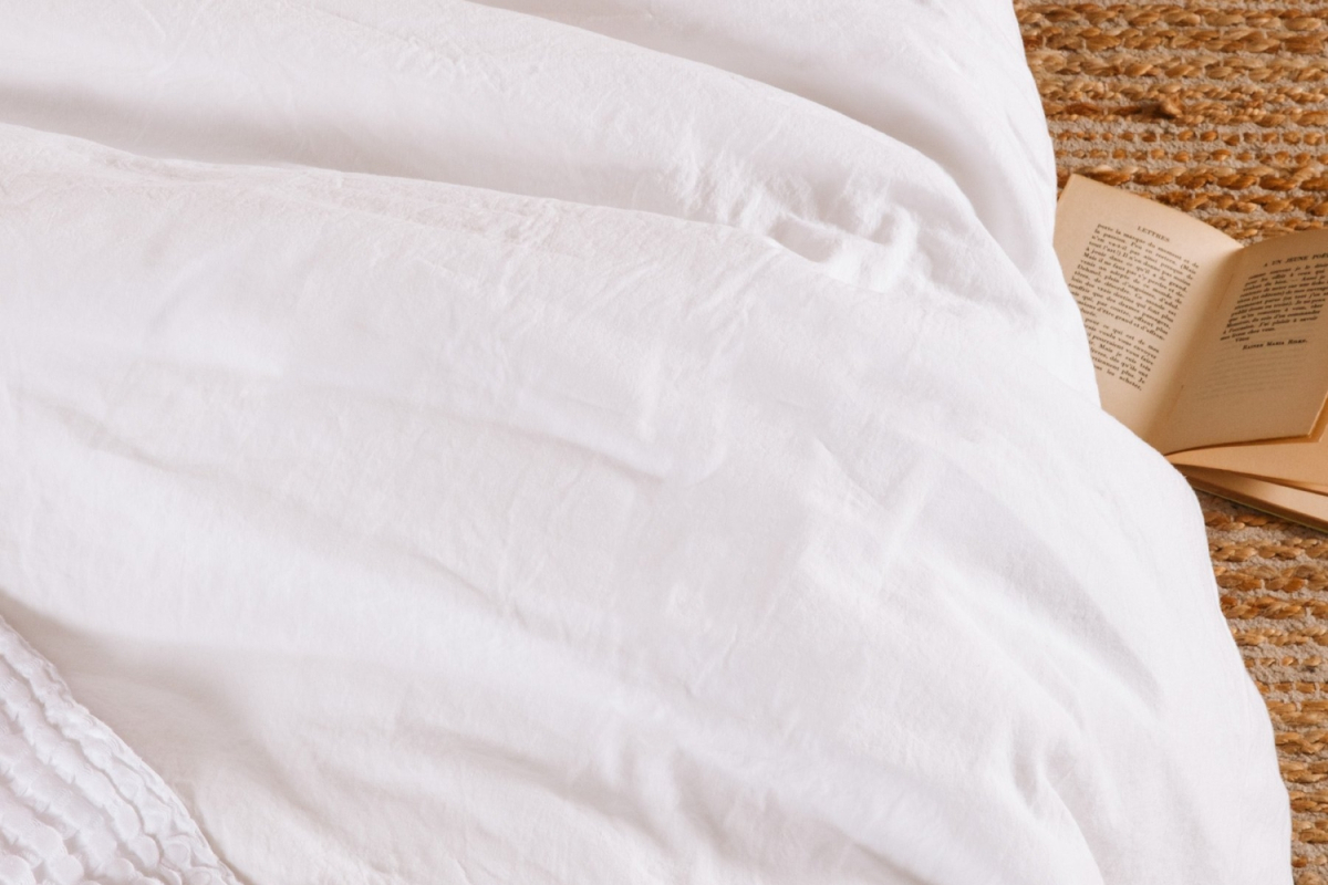 Housse de couette en satin de coton bio lavé uni 1 personne | Maison Aveni