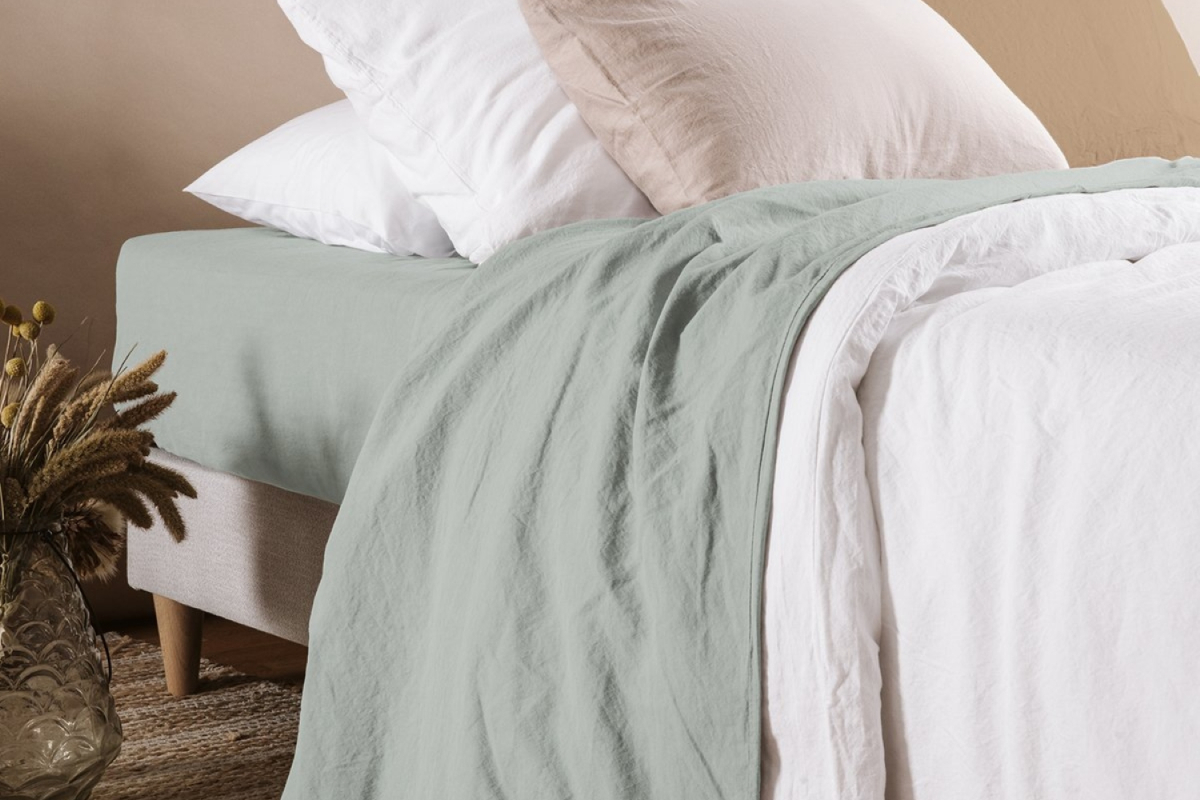 Housse de couette en satin de coton bio lavé uni 1 personne | Maison Aveni