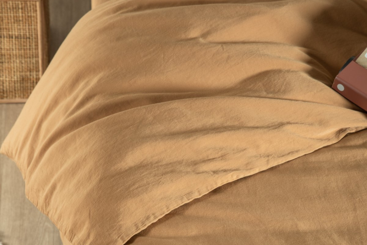 Housse de couette en satin de coton bio lavé uni 1 personne | Maison Aveni