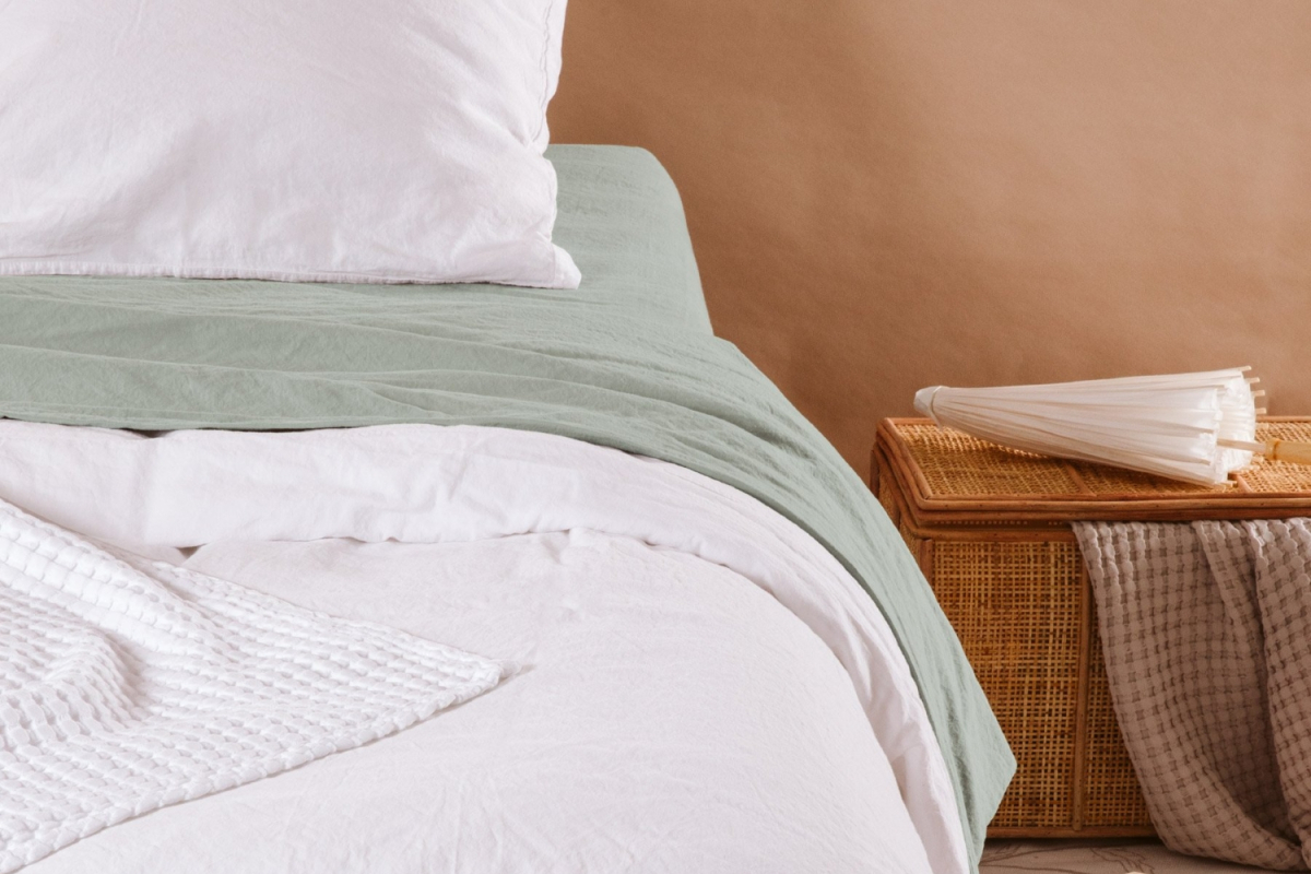 Housse de couette en satin de coton bio lavé uni 1 personne | Maison Aveni