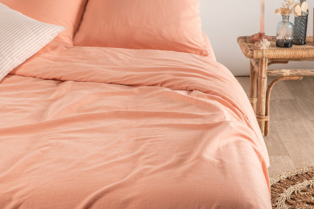 Housse de couette en satin de coton bio lavé uni 1 personne | Maison Aveni