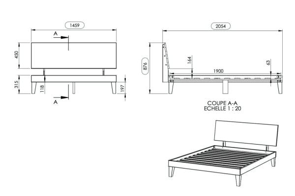 Cama doble Adam con cabecero | Fabricada en Francia