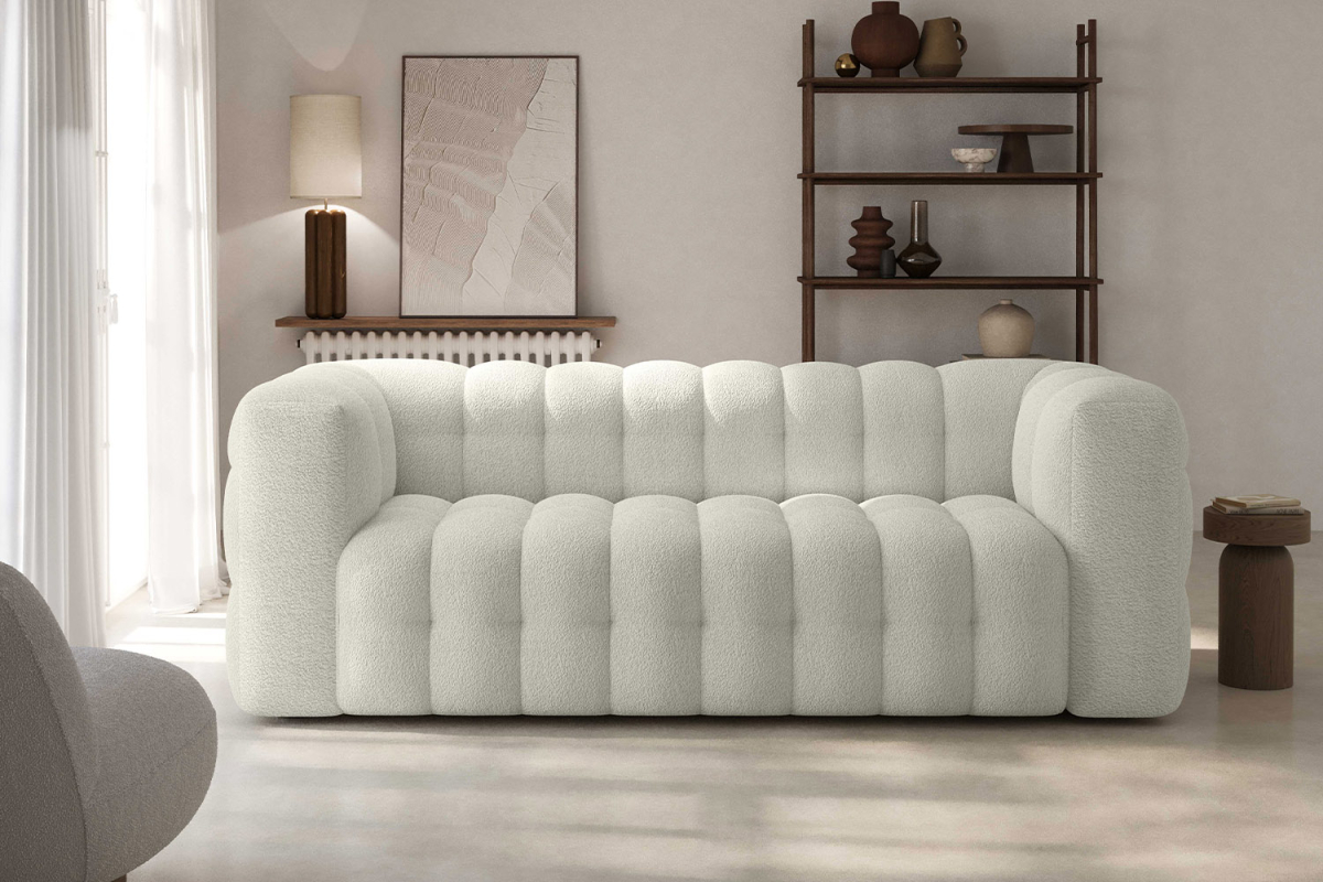 Canapé droit fixe 3 places tissu bouclette Cloud