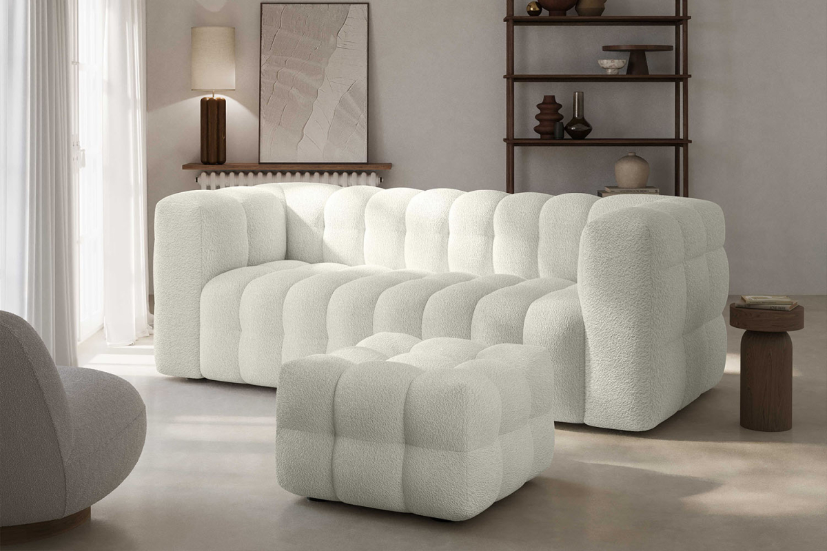 Canapé droit fixe 3 places tissu bouclette Cloud