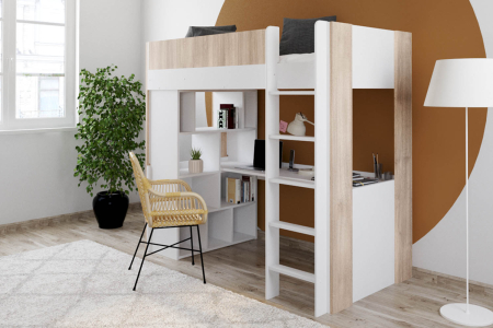 Lit mezzanine en bois avec bureau Gaïa