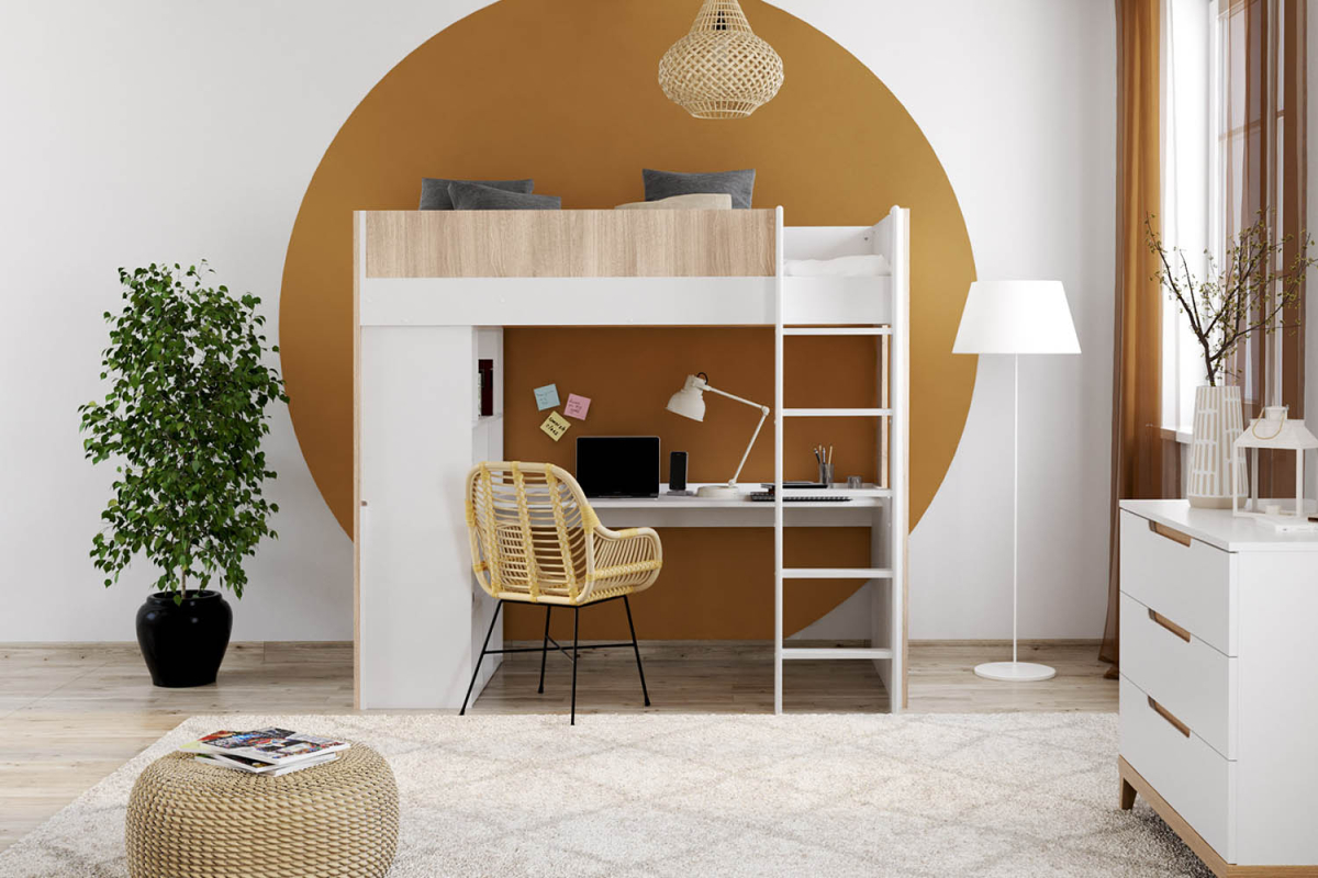 Lit mezzanine en bois avec bureau Gaïa