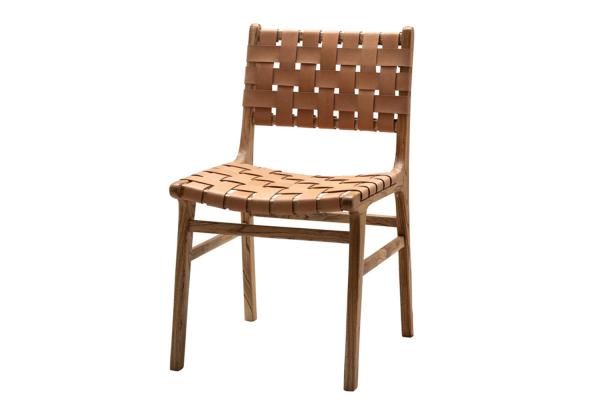 Chaise en manguier massif et cuir tressé Coren