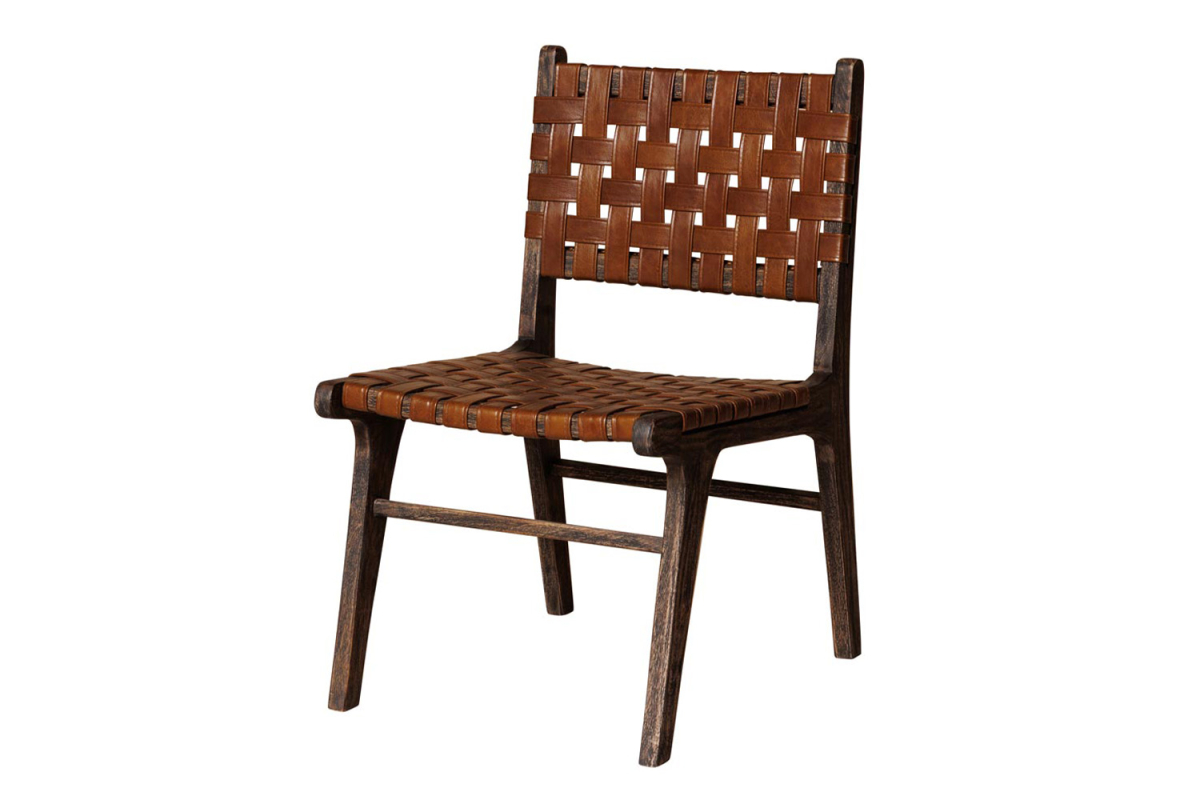 Chaise en manguier massif et cuir tressé Olva