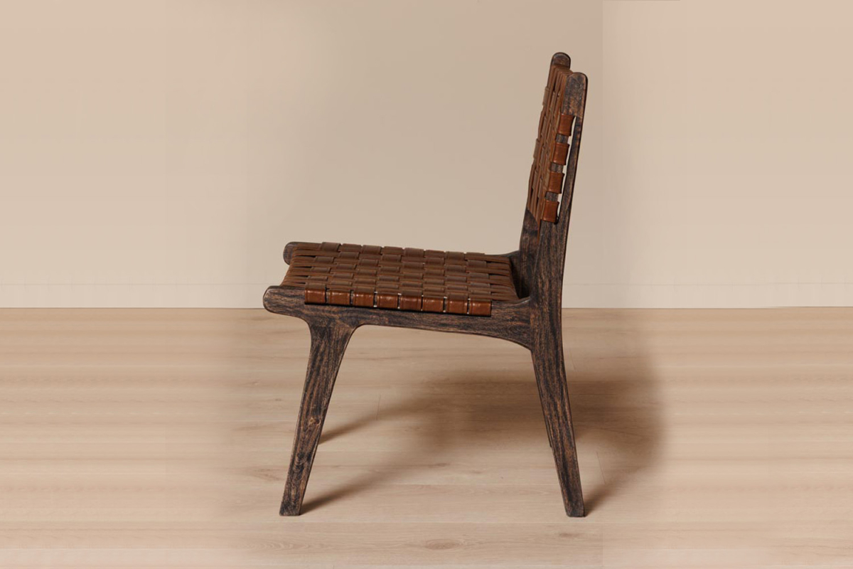 Chaise en manguier massif et cuir tressé Olva