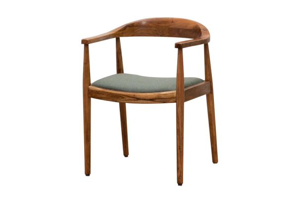 Chaise avec accoudoirs en acacia massif et tissu Maelis
