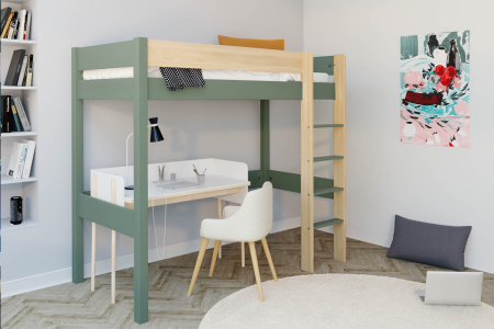 Lit mezzanine en pin massif sans nœud Nina