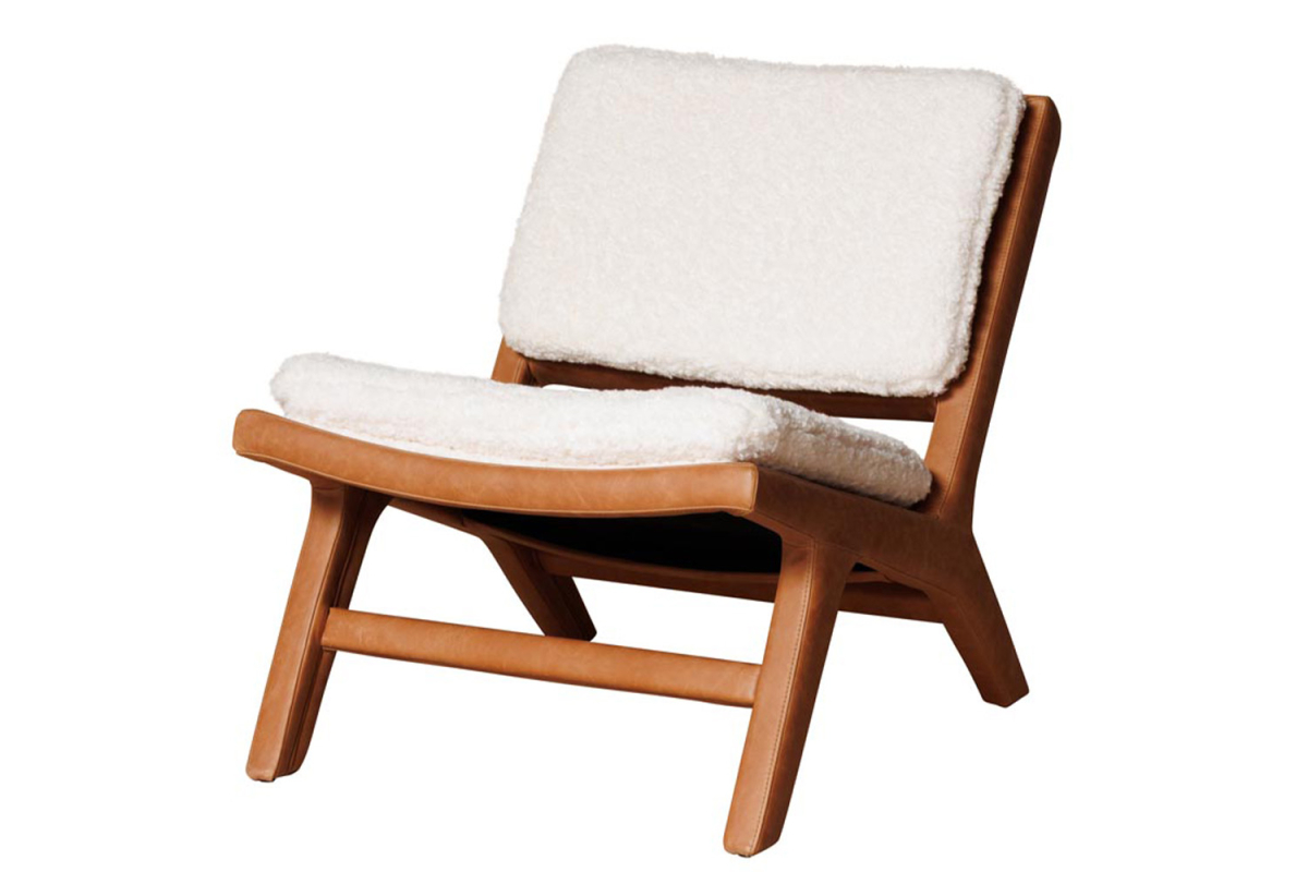 Fauteuil en bois cuir et bouclette Elora