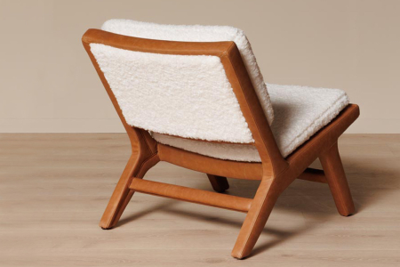 Fauteuil en bois cuir et bouclette Elora