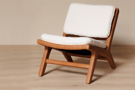 Fauteuil en bois cuir et bouclette Elora